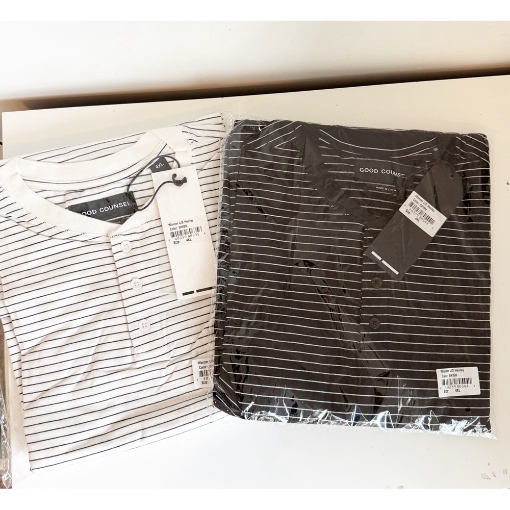 NWT Men's Good Counsel Bundle Striped Henley Shirts Black and White 4X